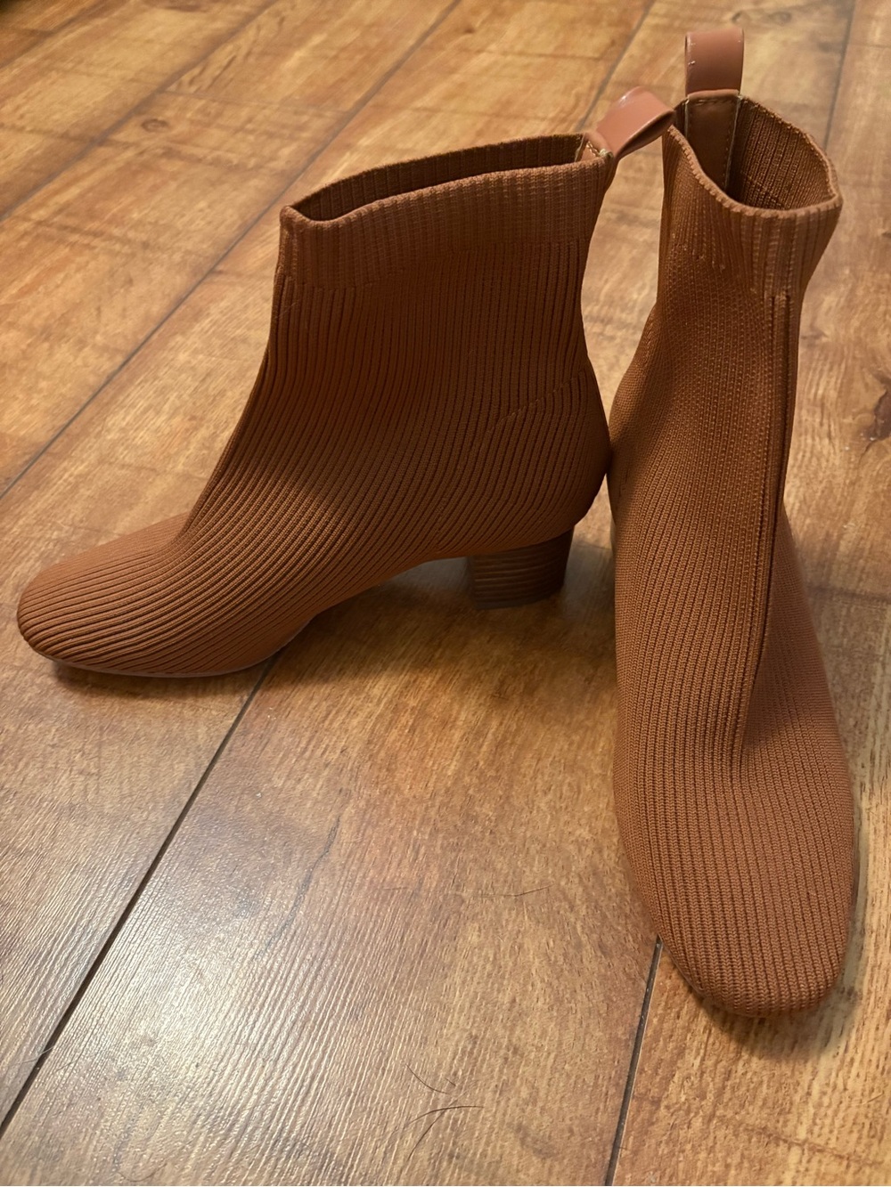 Ribbed Knit Ankle Boots - Brown